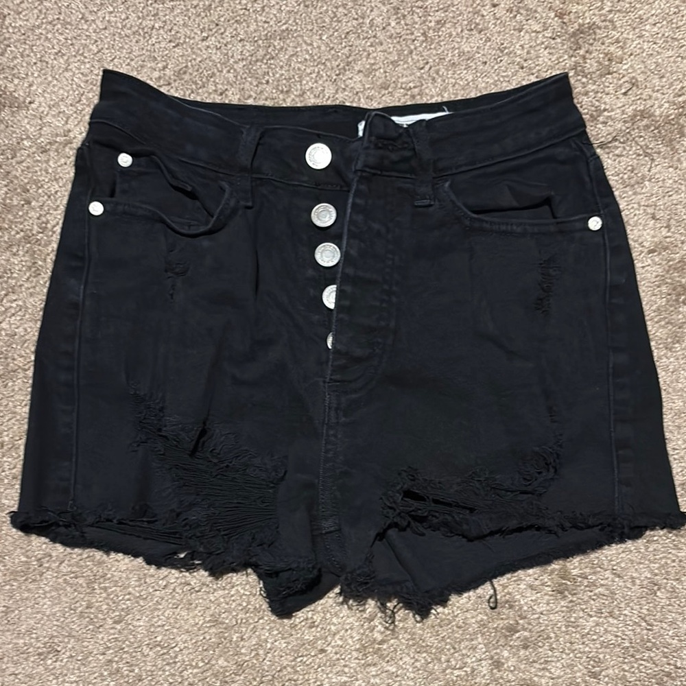 Women's Black Distressed Denim Shorts